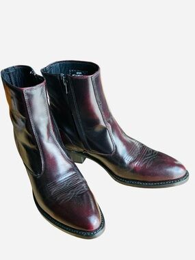 Laredo Men’s 12D SP1112 Burgundy Leather Zip Ankle Boots